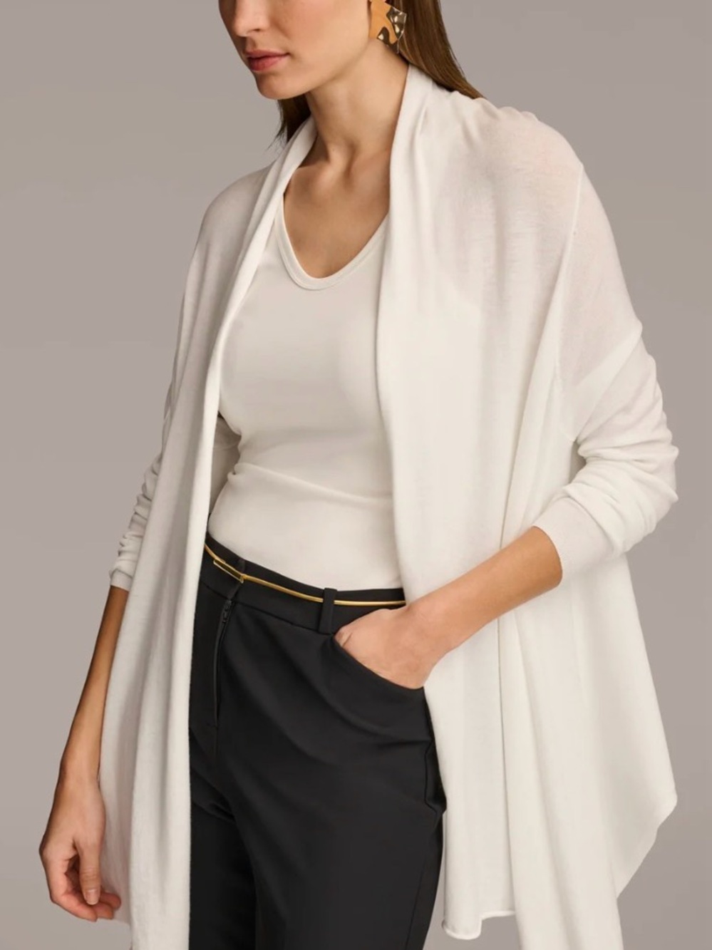 Donna Karan New York Long Sleeve Drape Cardigan